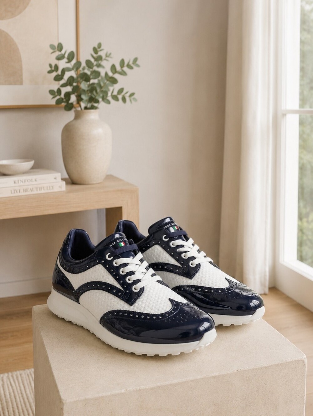 Womens Golf Shoe Serena - Navy& White Wingtip Athletic Sneaker